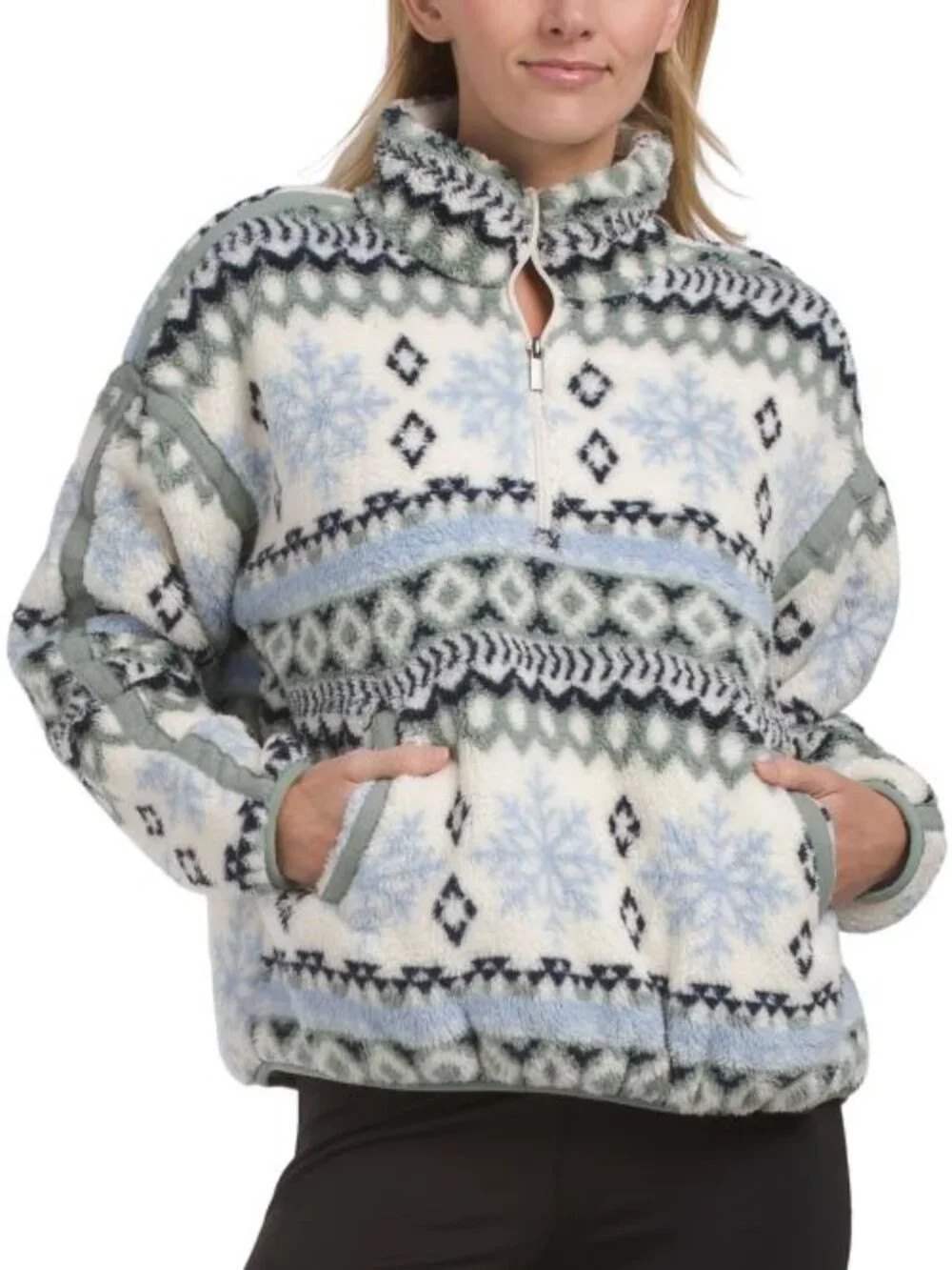EDDIE BAUER Cedar Ridge Quarter Zip Printed Sherpa Jacket